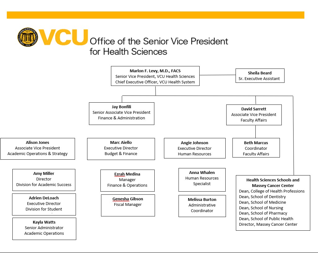 Organization Chart for the Office of the Senior Vice President of Health Sciences